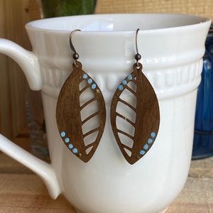 Handmade wooden boho leaf earrings